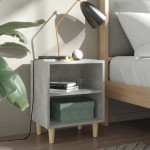 vidaXL Noptieră cu picioare din lemn masiv, gri beton, 40x30x50 cm vidaXL Noptieră cu picioare din lemn masiv, gri beton, 40x30x50 cm