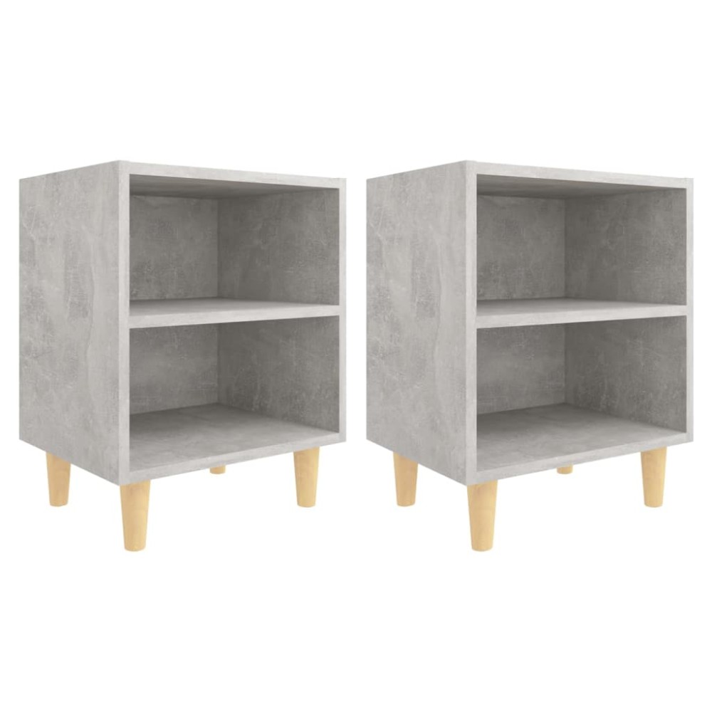 vidaXL Noptiere cu picioare din lemn masiv, 2 buc., gri beton, 40x30x50 cm