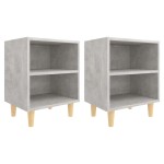 vidaXL Noptiere cu picioare din lemn masiv, 2 buc., gri beton, 40x30x50 cm