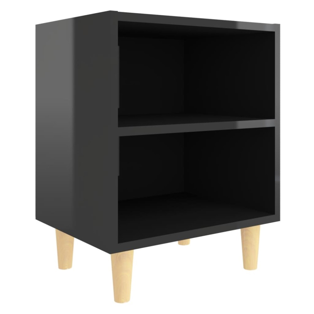vidaXL Comodă TV, picioare lemn masiv, negru extralucios, 40x30x50 cm
