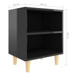vidaXL Comodă TV, picioare lemn masiv, negru extralucios, 40x30x50 cm