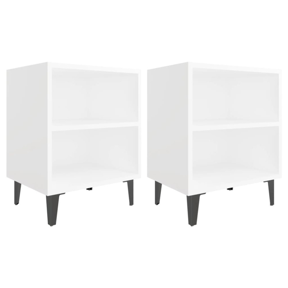vidaXL Noptiere cu picioare metalice, 2 buc, alb, 40x30x50 cm