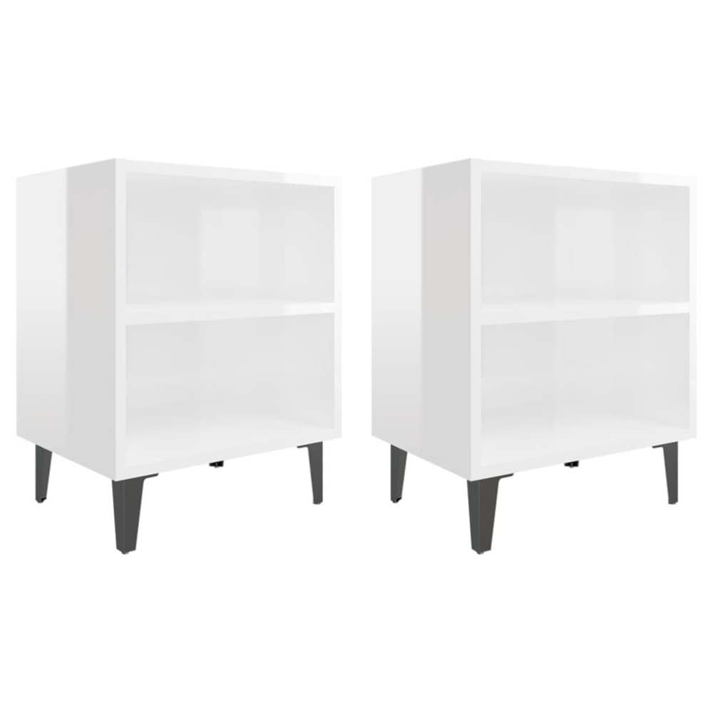 vidaXL Noptiere, picioare metalice, 2 buc. alb extralucios 40x30x50 cm