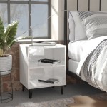 vidaXL Noptiere, picioare metalice, 2 buc. alb extralucios 40x30x50 cm vidaXL Noptiere, picioare metalice, 2 buc. alb extralucios 40x30x50 cm