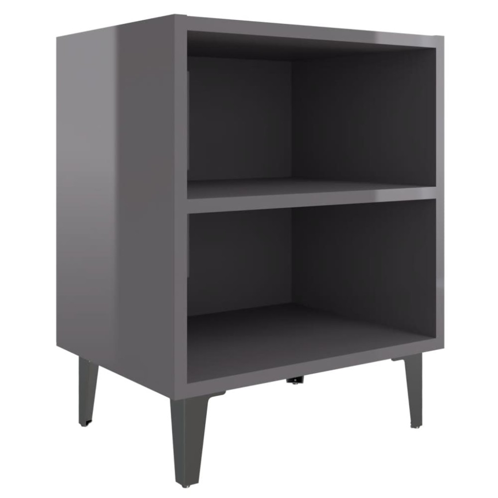 vidaXL Noptieră cu picioare metalice, gri extra lucios, 40x30x50 cm