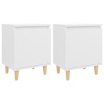vidaXL Noptiere cu picioare lemn masiv, 2 buc., alb, 40x30x50 cm
