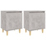 vidaXL Noptiere cu picioare lemn masiv, 2 buc., gri beton, 40x30x50 cm