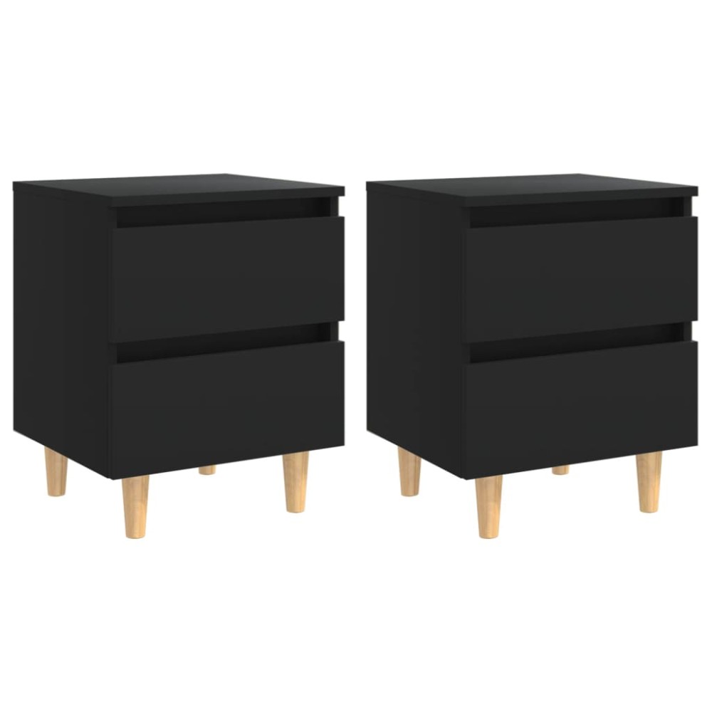 vidaXL Noptiere cu picioare lemn masiv pin, 2 buc., negru, 40x35x50 cm