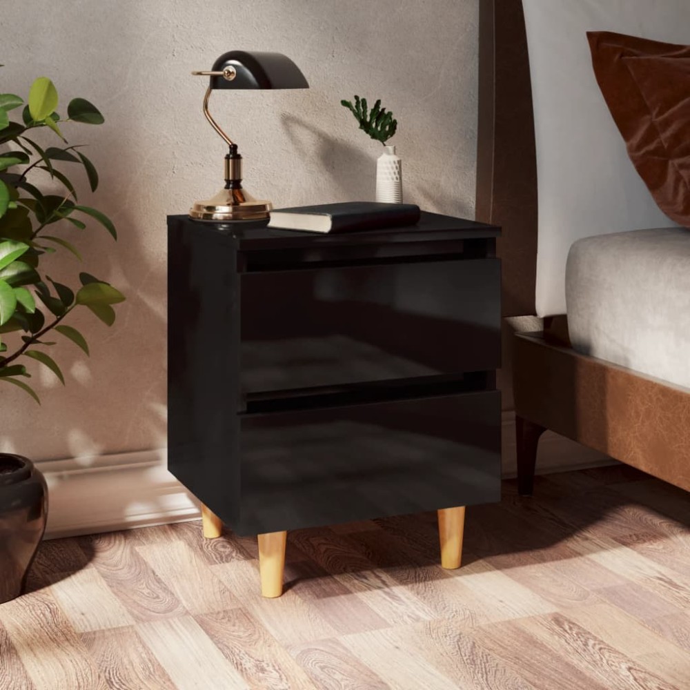vidaXL Noptieră & picioare lemn masiv pin negru extralucios 40x35x50cm