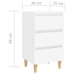 vidaXL Noptieră cu picioare lemn masiv, alb, 40x35x69 cm vidaXL Noptieră cu picioare lemn masiv, alb, 40x35x69 cm