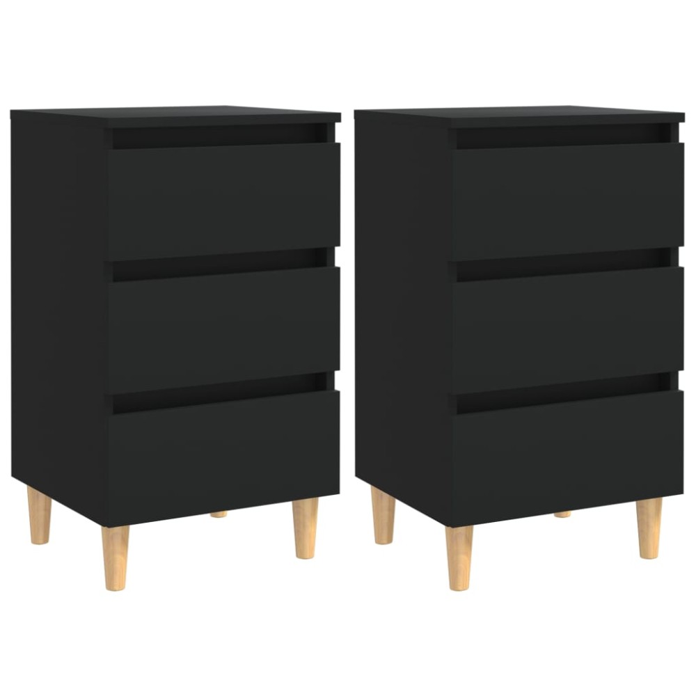 vidaXL Noptiere cu picioare lemn masiv, 2 buc., negru, 40x35x69 cm
