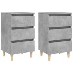 vidaXL Noptiere cu picioare lemn masiv, 2 buc., gri beton, 40x35x69 cm vidaXL Noptiere cu picioare lemn masiv, 2 buc., gri beton, 40x35x69 cm