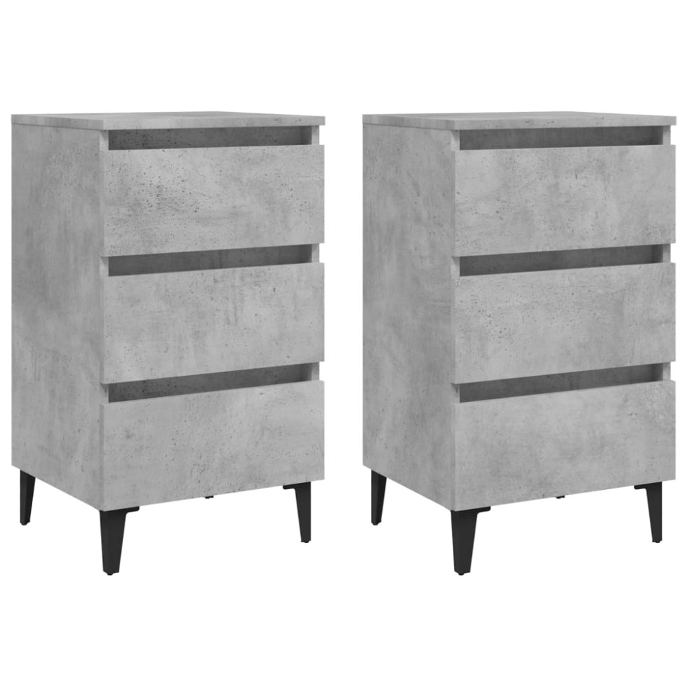 vidaXL Noptiere cu picioare metalice, 2 buc. gri beton, 40x35x69 cm