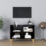 vidaXL Comodă TV, picioare lemn masiv, negru, 69,5x30x50 cm vidaXL Comodă TV, picioare lemn masiv, negru, 69,5x30x50 cm