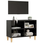 vidaXL Comodă TV, picioare lemn masiv, negru, 69,5x30x50 cm vidaXL Comodă TV, picioare lemn masiv, negru, 69,5x30x50 cm