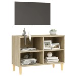 vidaXL Comodă TV, picioare lemn masiv, stejar sonoma, 69,5x30x50 cm vidaXL Comodă TV, picioare lemn masiv, stejar sonoma, 69,5x30x50 cm