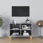 vidaXL Comodă TV, picioare lemn masiv, gri beton, 69,5x30x50 cm vidaXL Comodă TV, picioare lemn masiv, gri beton, 69,5x30x50 cm