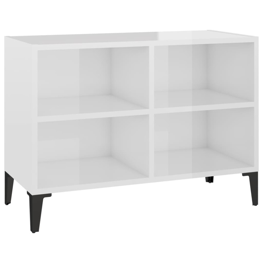 vidaXL Comodă TV cu picioare metalice, alb extralucios, 69,5x30x50 cm