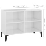 vidaXL Comodă TV cu picioare metalice, alb extralucios, 69,5x30x50 cm