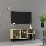 vidaXL Comodă TV cu picioare metalice, stejar sonoma, 103,5x30x50 cm vidaXL Comodă TV cu picioare metalice, stejar sonoma, 103,5x30x50 cm