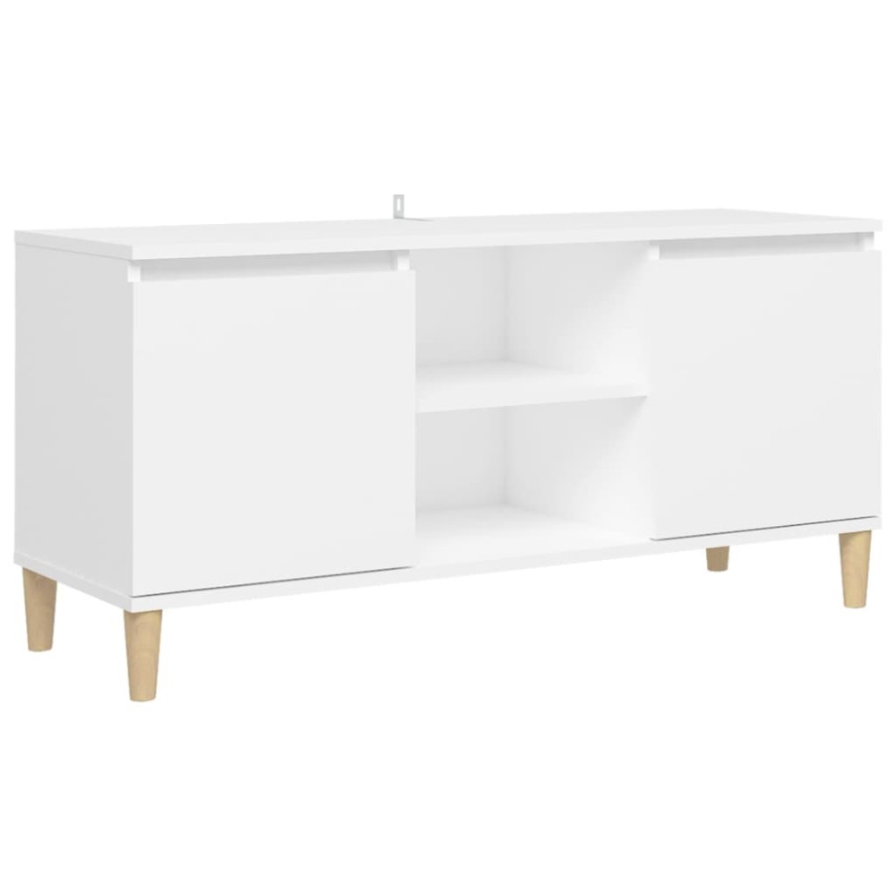 vidaXL Comodă TV cu picioare din lemn masiv, alb, 103,5x35x50 cm