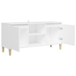 vidaXL Comodă TV cu picioare din lemn masiv, alb, 103,5x35x50 cm