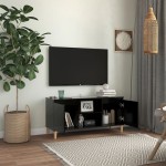 vidaXL Comodă TV, picioare lemn masiv, negru, 103,5x35x50 cm vidaXL Comodă TV, picioare lemn masiv, negru, 103,5x35x50 cm