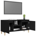 vidaXL Comodă TV, picioare lemn masiv, negru, 103,5x35x50 cm vidaXL Comodă TV, picioare lemn masiv, negru, 103,5x35x50 cm