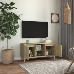 vidaXL Comodă TV, picioare lemn masiv, stejar sonoma, 103,5x35x50 cm vidaXL Comodă TV, picioare lemn masiv, stejar sonoma, 103,5x35x50 cm