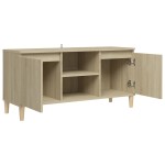 vidaXL Comodă TV, picioare lemn masiv, stejar sonoma, 103,5x35x50 cm vidaXL Comodă TV, picioare lemn masiv, stejar sonoma, 103,5x35x50 cm