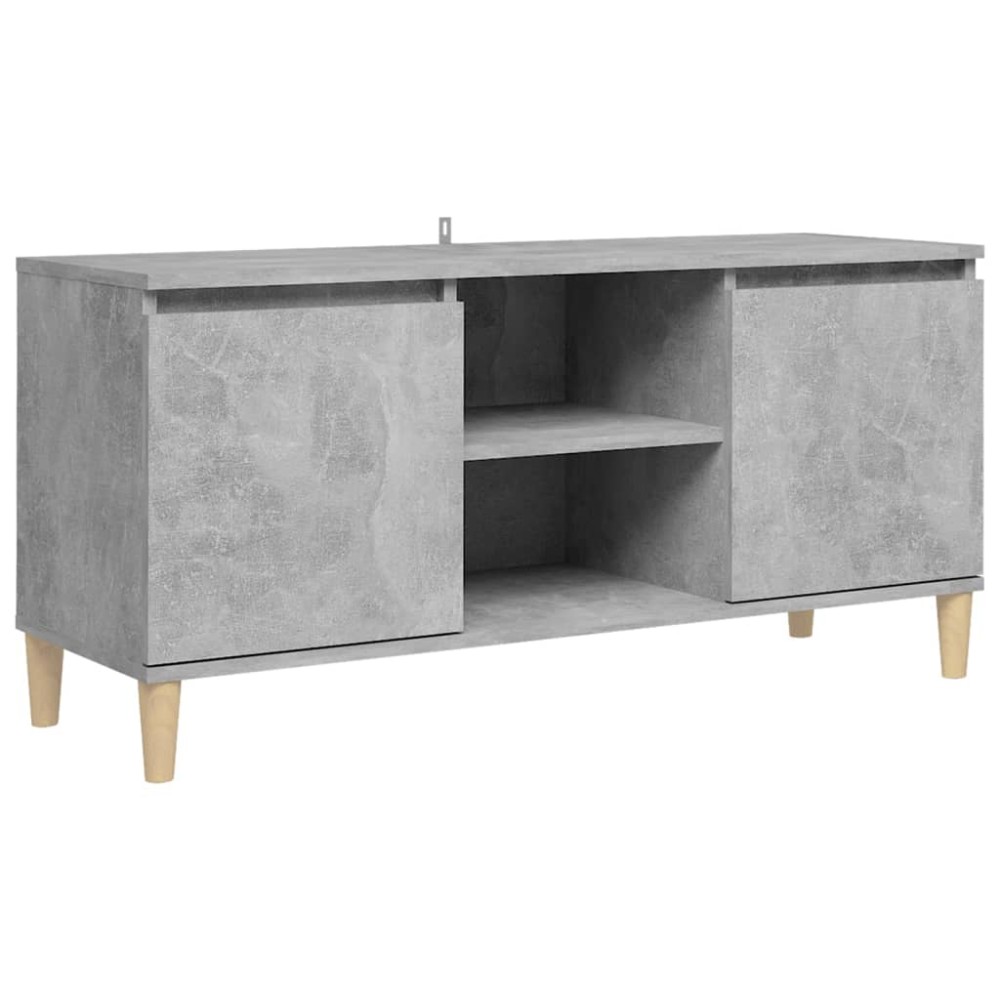 vidaXL Comodă TV, picioare lemn masiv, gri beton, 103,5x35x50 cm