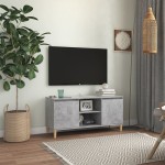 vidaXL Comodă TV, picioare lemn masiv, gri beton, 103,5x35x50 cm vidaXL Comodă TV, picioare lemn masiv, gri beton, 103,5x35x50 cm