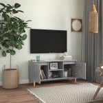 vidaXL Comodă TV, picioare lemn masiv, gri beton, 103,5x35x50 cm vidaXL Comodă TV, picioare lemn masiv, gri beton, 103,5x35x50 cm
