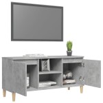 vidaXL Comodă TV, picioare lemn masiv, gri beton, 103,5x35x50 cm vidaXL Comodă TV, picioare lemn masiv, gri beton, 103,5x35x50 cm
