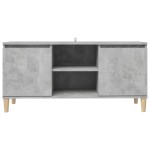 vidaXL Comodă TV, picioare lemn masiv, gri beton, 103,5x35x50 cm vidaXL Comodă TV, picioare lemn masiv, gri beton, 103,5x35x50 cm