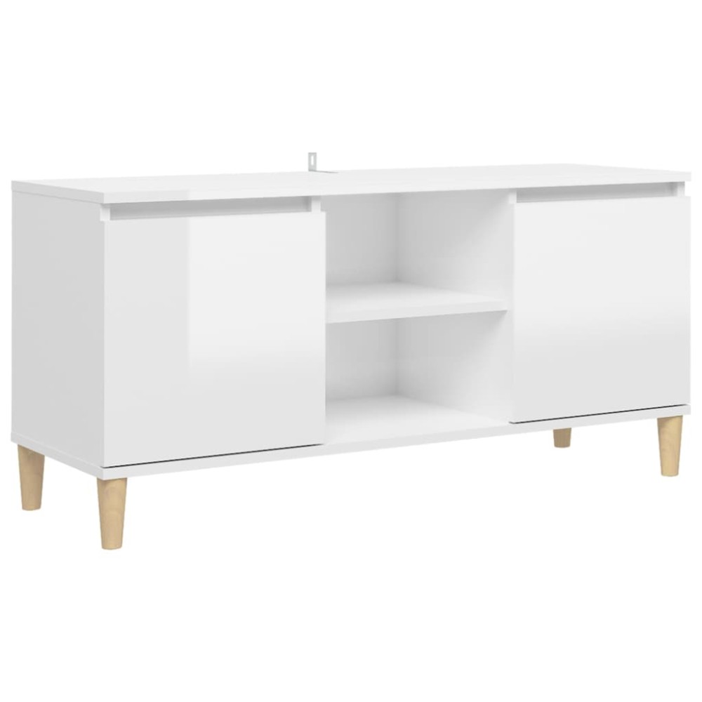 vidaXL Comodă TV & picioare lemn masiv alb extralucios 103,5x35x50 cm