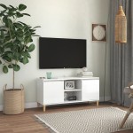 vidaXL Comodă TV & picioare lemn masiv alb extralucios 103,5x35x50 cm vidaXL Comodă TV & picioare lemn masiv alb extralucios 103,5x35x50 cm