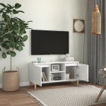vidaXL Comodă TV & picioare lemn masiv alb extralucios 103,5x35x50 cm vidaXL Comodă TV & picioare lemn masiv alb extralucios 103,5x35x50 cm