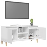 vidaXL Comodă TV & picioare lemn masiv alb extralucios 103,5x35x50 cm vidaXL Comodă TV & picioare lemn masiv alb extralucios 103,5x35x50 cm
