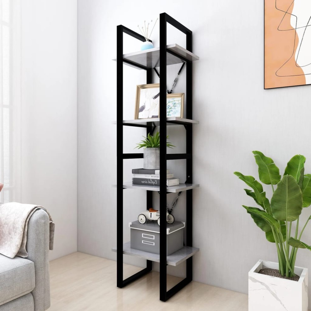 vidaXL Bibliotecă cu 4 rafturi, gri beton, 40x30x140 cm, PAL