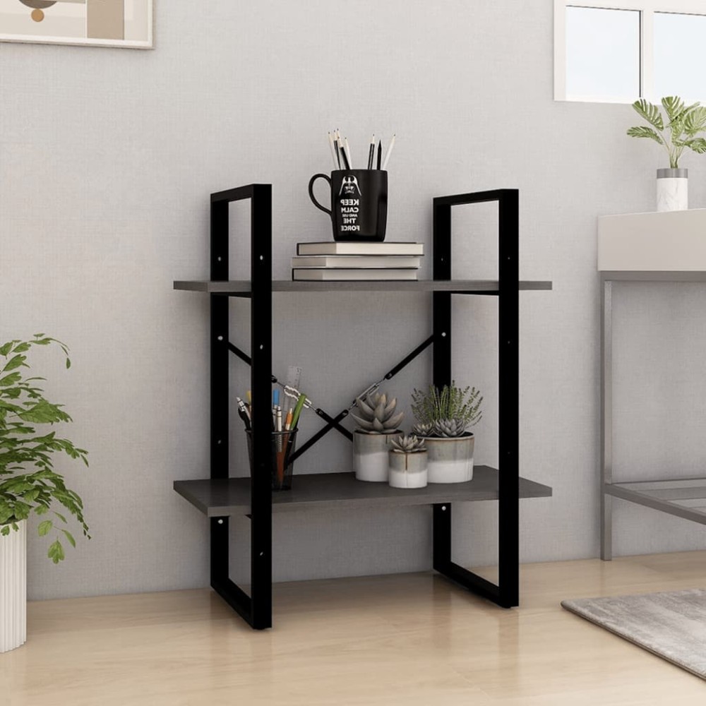 vidaXL Bibliotecă cu 2 rafturi, gri, 60x30x70 cm, lemn masiv de pin