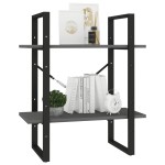 vidaXL Bibliotecă cu 2 rafturi, gri, 60x30x70 cm, lemn masiv de pin vidaXL Bibliotecă cu 2 rafturi, gri, 60x30x70 cm, lemn masiv de pin