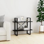 vidaXL Bibliotecă cu 2 rafturi, negru, 80x30x70 cm, lemn masiv de pin vidaXL Bibliotecă cu 2 rafturi, negru, 80x30x70 cm, lemn masiv de pin