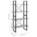 vidaXL Bibliotecă cu 4 rafturi, gri beton, 80x30x140 cm, PAL