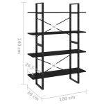 vidaXL Bibliotecă cu 4 rafturi, negru, 100x30x140 cm, PAL vidaXL Bibliotecă cu 4 rafturi, negru, 100x30x140 cm, PAL