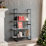vidaXL Bibliotecă, 4 rafturi, gri beton, 100x30x140cm, lemn prelucrat vidaXL Bibliotecă, 4 rafturi, gri beton, 100x30x140cm, lemn prelucrat