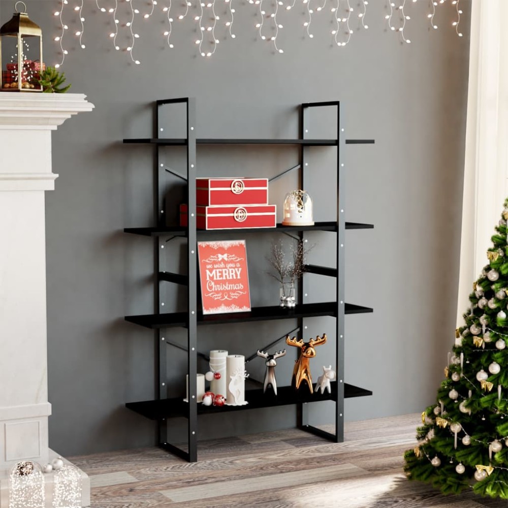 vidaXL Bibliotecă cu 4 rafturi, negru, 100x30x140 cm, lemn masiv pin