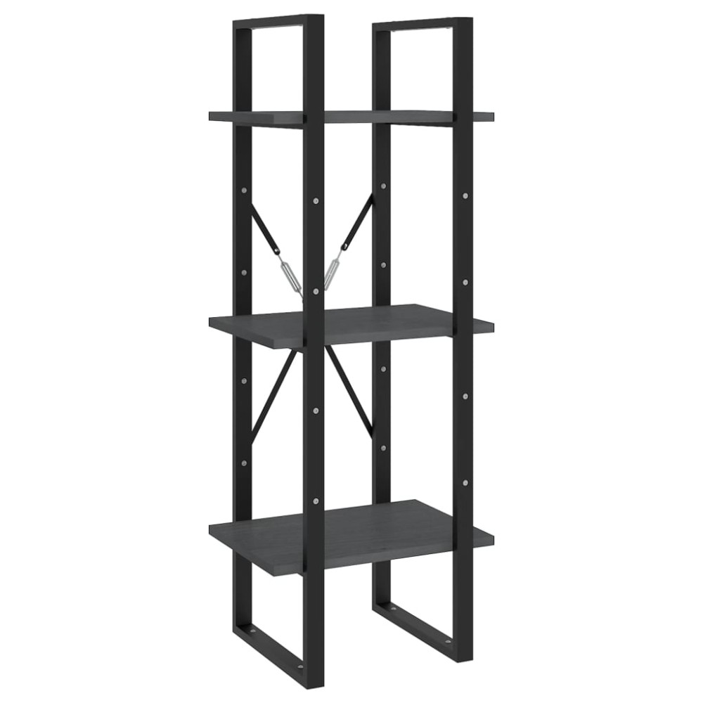 vidaXL Bibliotecă cu 3 rafturi, gri, 40x30x105 cm, lemn masiv de pin