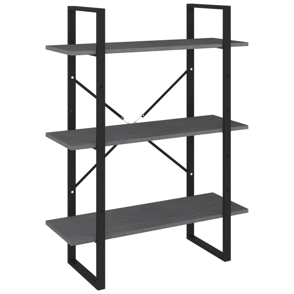 vidaXL Bibliotecă cu 3 rafturi, gri, 80x30x105 cm, lemn masiv de pin
