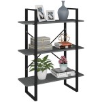 vidaXL Bibliotecă cu 3 rafturi, gri, 80x30x105 cm, lemn masiv de pin vidaXL Bibliotecă cu 3 rafturi, gri, 80x30x105 cm, lemn masiv de pin